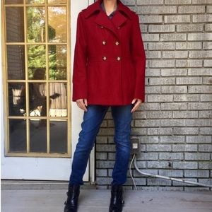 Michael Kors Red Double Breasted Pea Coat Jacket
